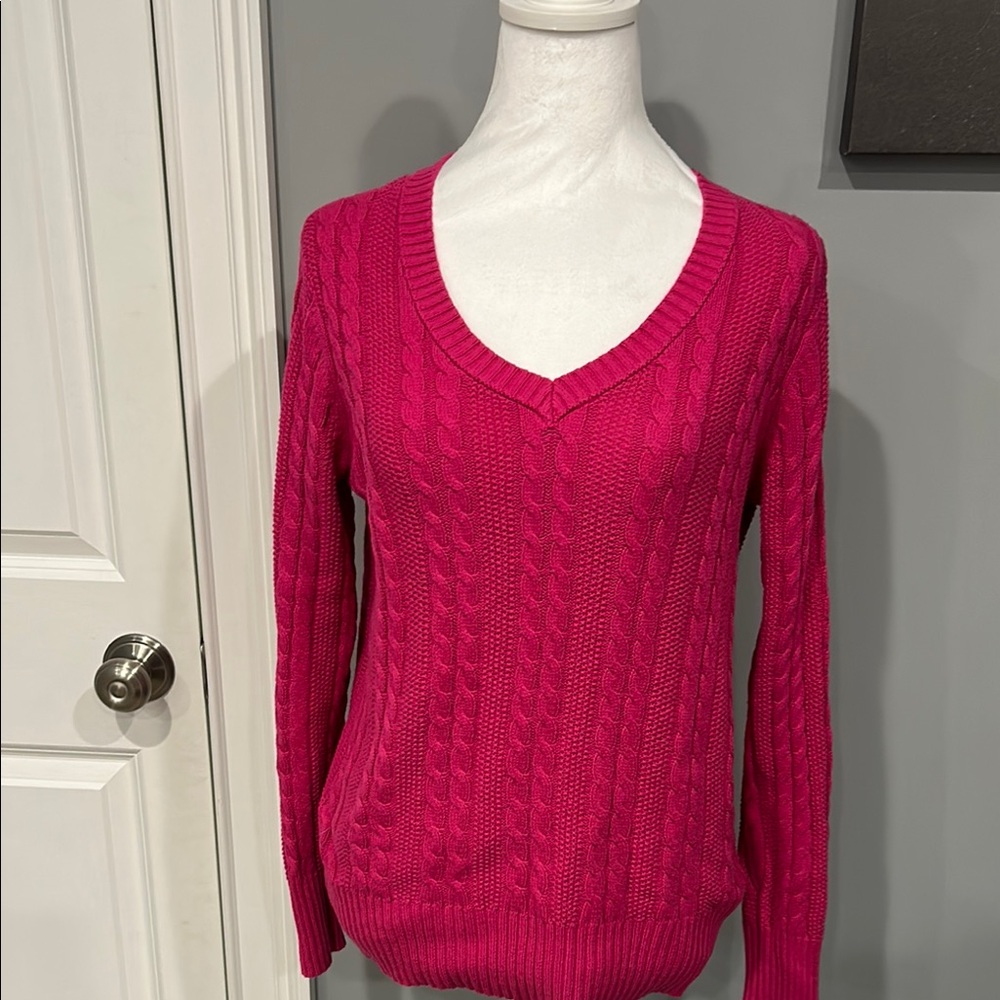 Style & Co. Pink Ribbed Knit Sweater with Crew Neck